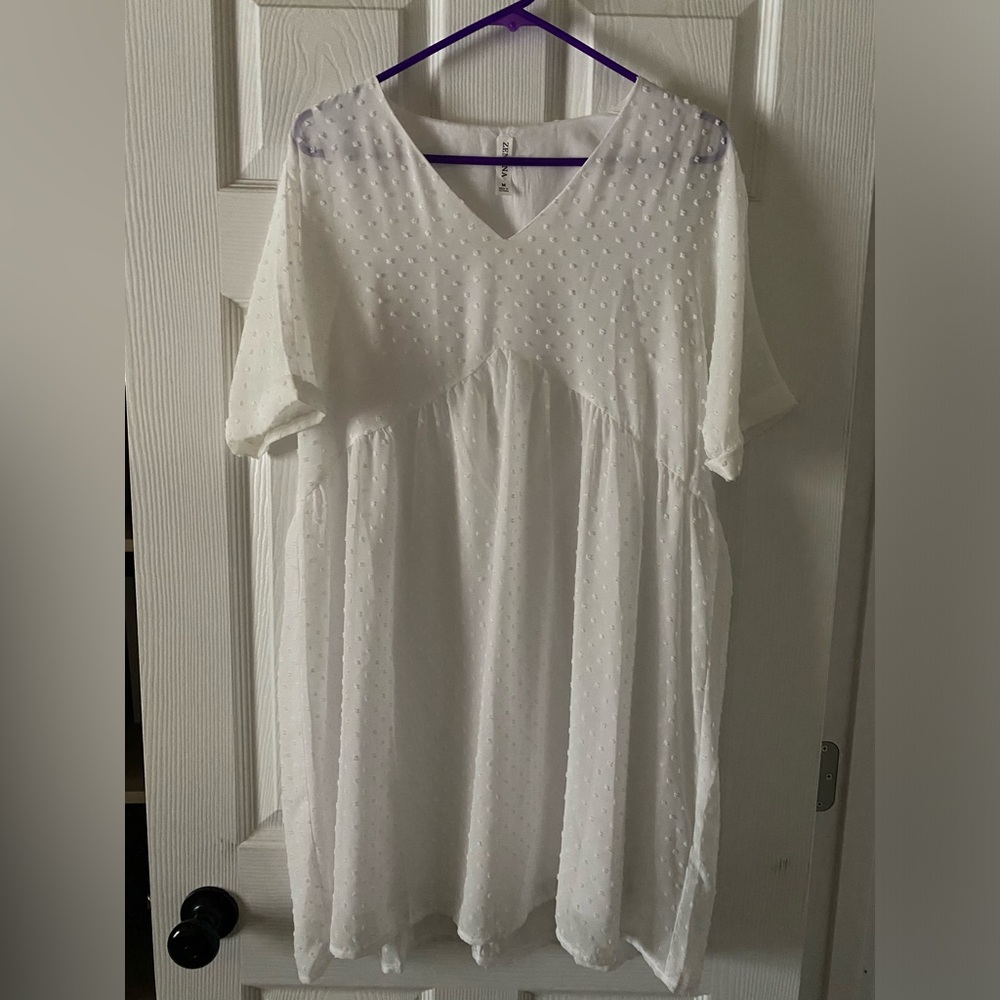 White Textured V-Neck Dress